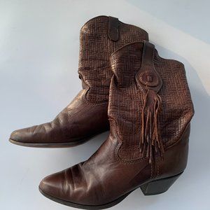 Laredo Western Slouch Cowboy Boots size 5M Brown Leather Tassel Made in USA